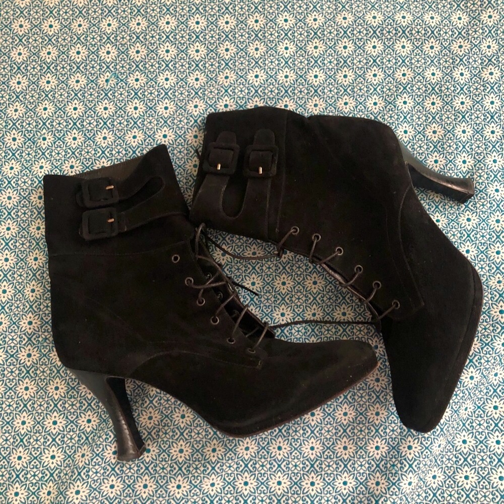 Victorian Lace Up Boots Ann Klein Made in Italy Granny Black Suede 9